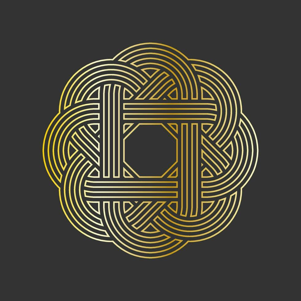 Golden celtic knot thin line. Vector illustration on black background