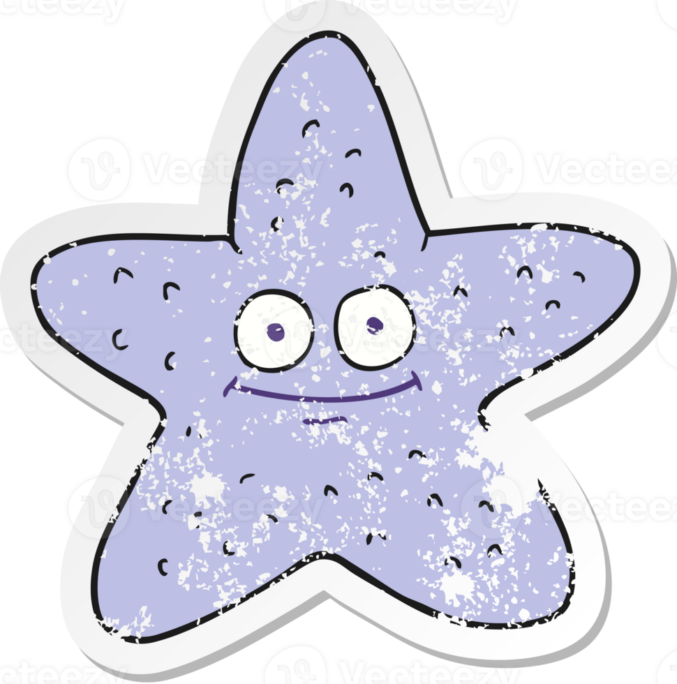 retro distressed sticker of a cartoon starfish png