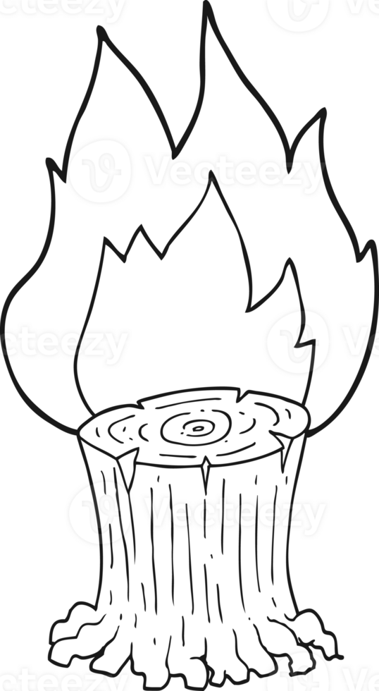 black and white cartoon big tree stump on fire png