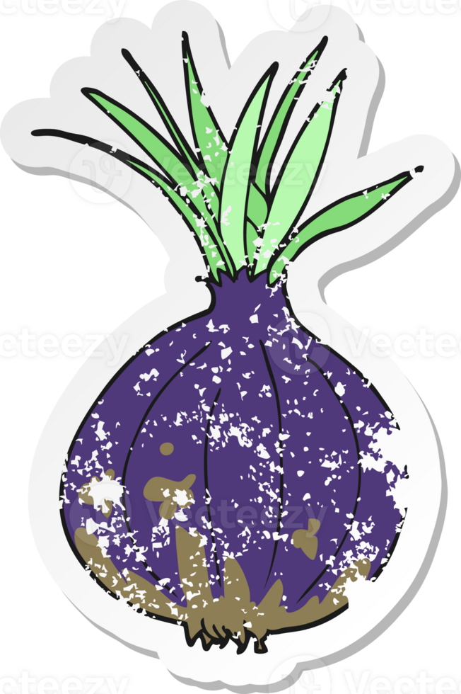 retro distressed sticker of a cartoon onion png