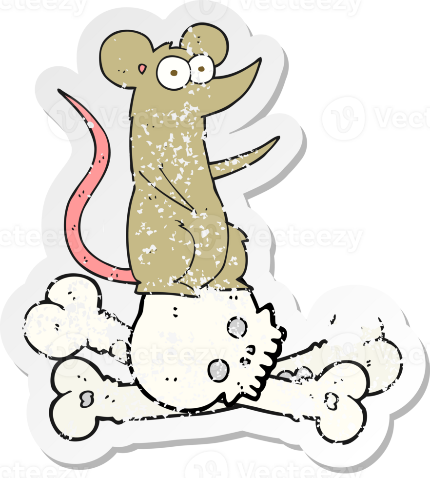 retro distressed sticker of a cartoon rat on bones png