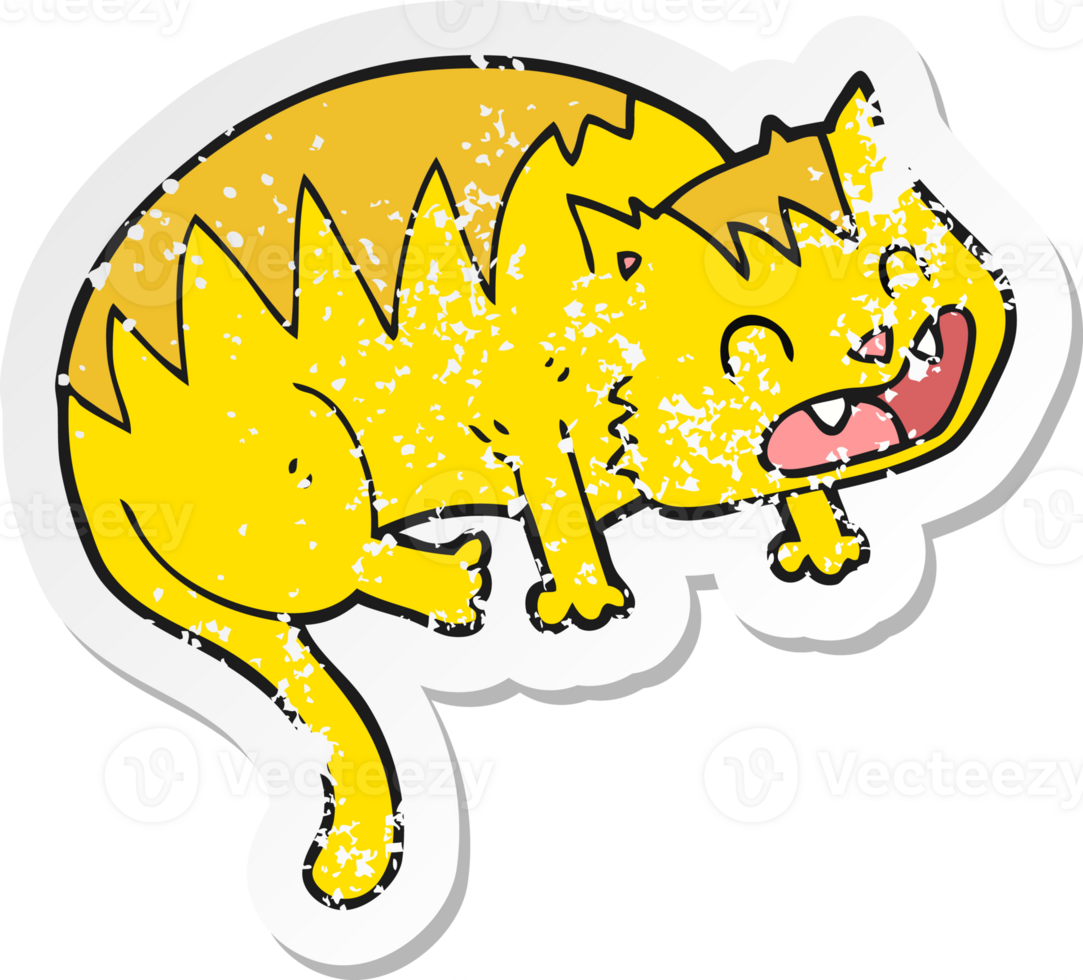 retro distressed sticker of a cartoon cat png