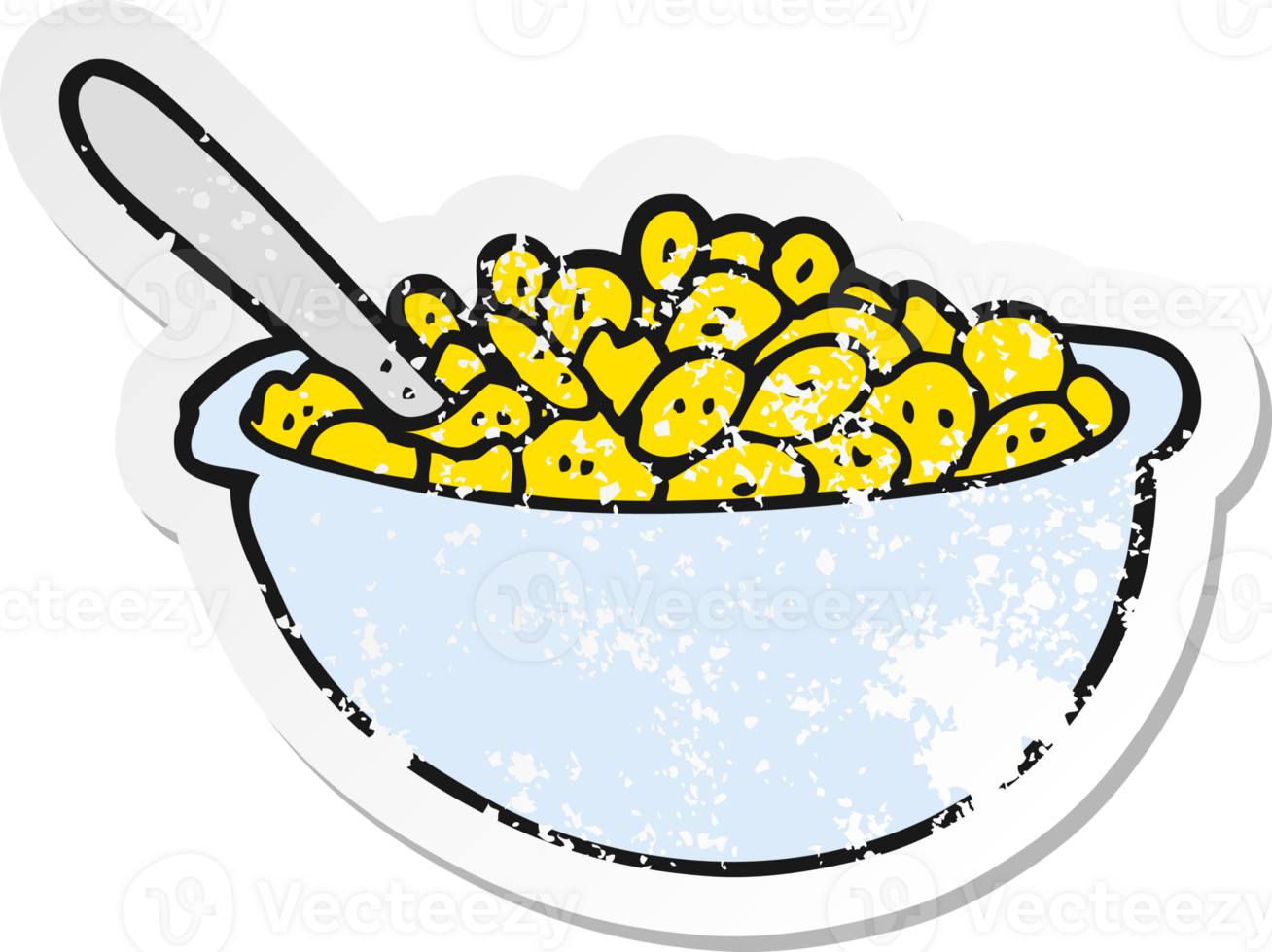 retro distressed sticker of a cartoon bowl of cereal png