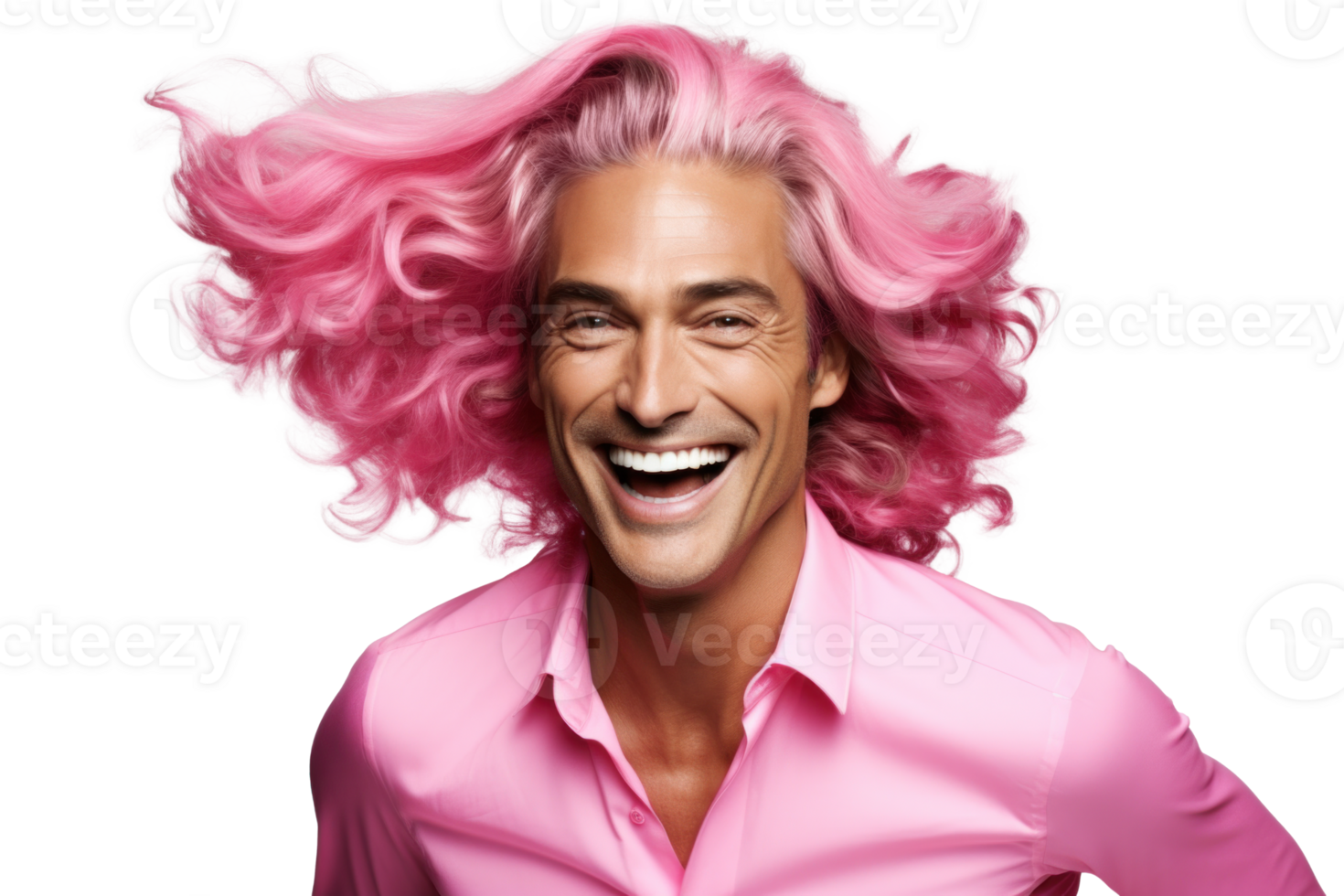 AI generated Fashionable Caucasian Man with Pink Hair png