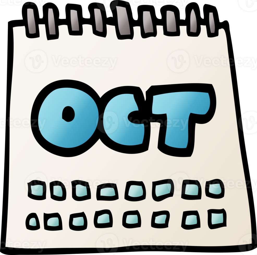cartoon doodle calendar showing month of october png
