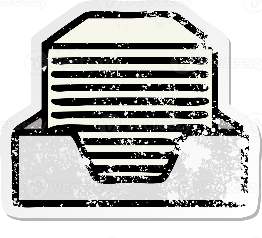 distressed sticker of a cute cartoon stack of office papers png