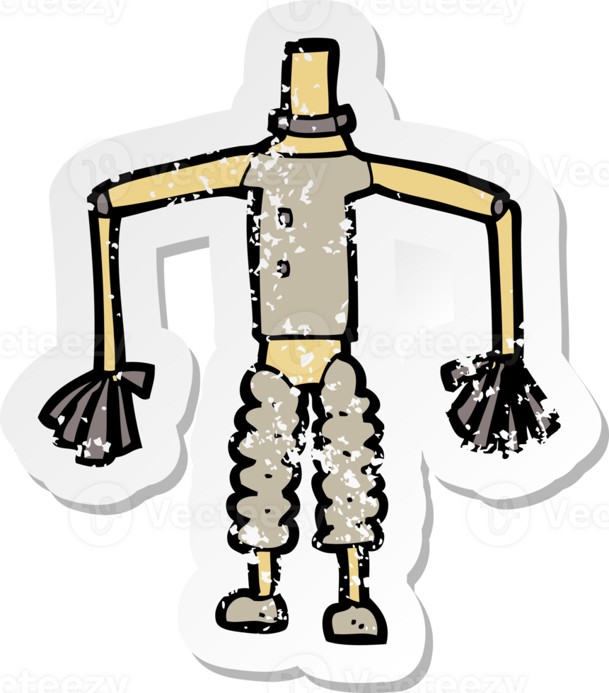 retro distressed sticker of a cartoon robot body png