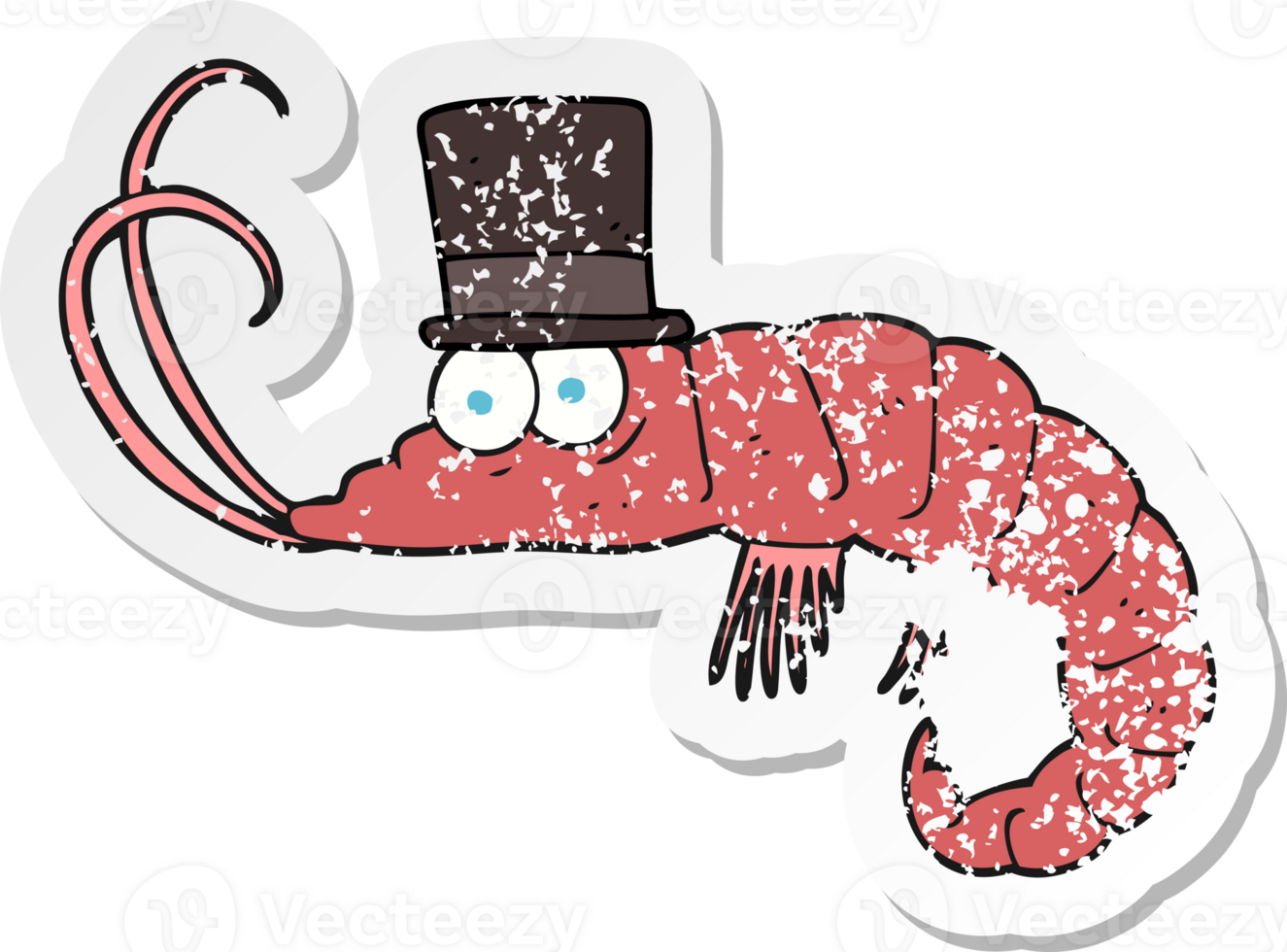 retro distressed sticker of a cartoon shrimp png