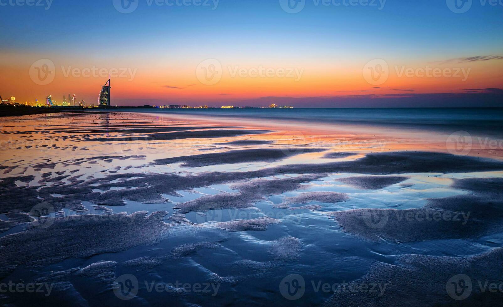 Beautiful beach in sunset light photo