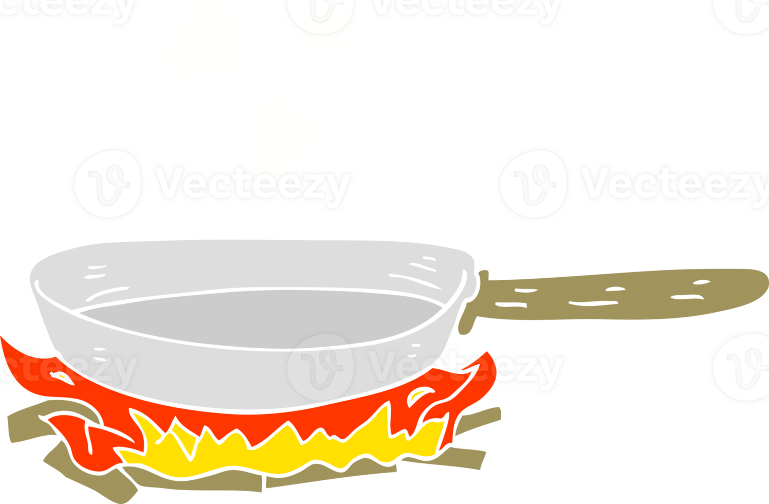 flat color illustration of a cartoon frying pan on fire png