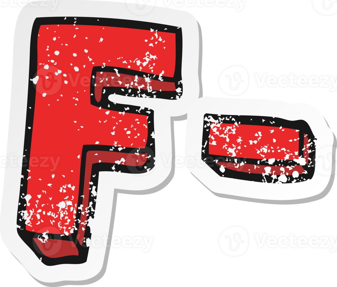 retro distressed sticker of a cartoon F grade png