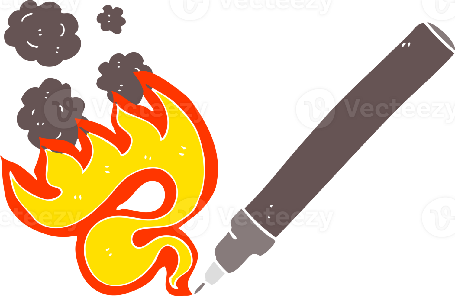 flat color illustration of a cartoon flaming pen png