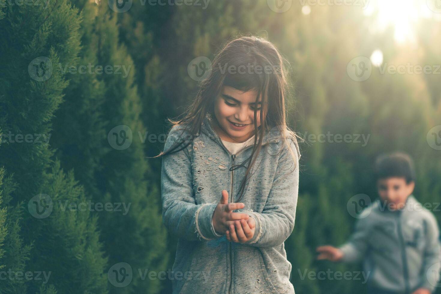 Traditional Easter eggs hunting photo