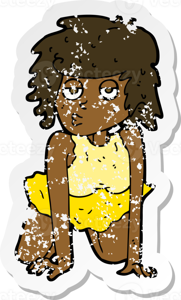 retro distressed sticker of a cartoon woman doing pin-up pose png