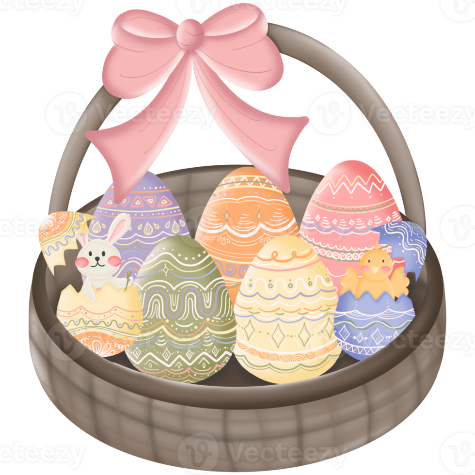 colorful easter eggs with bunny png
