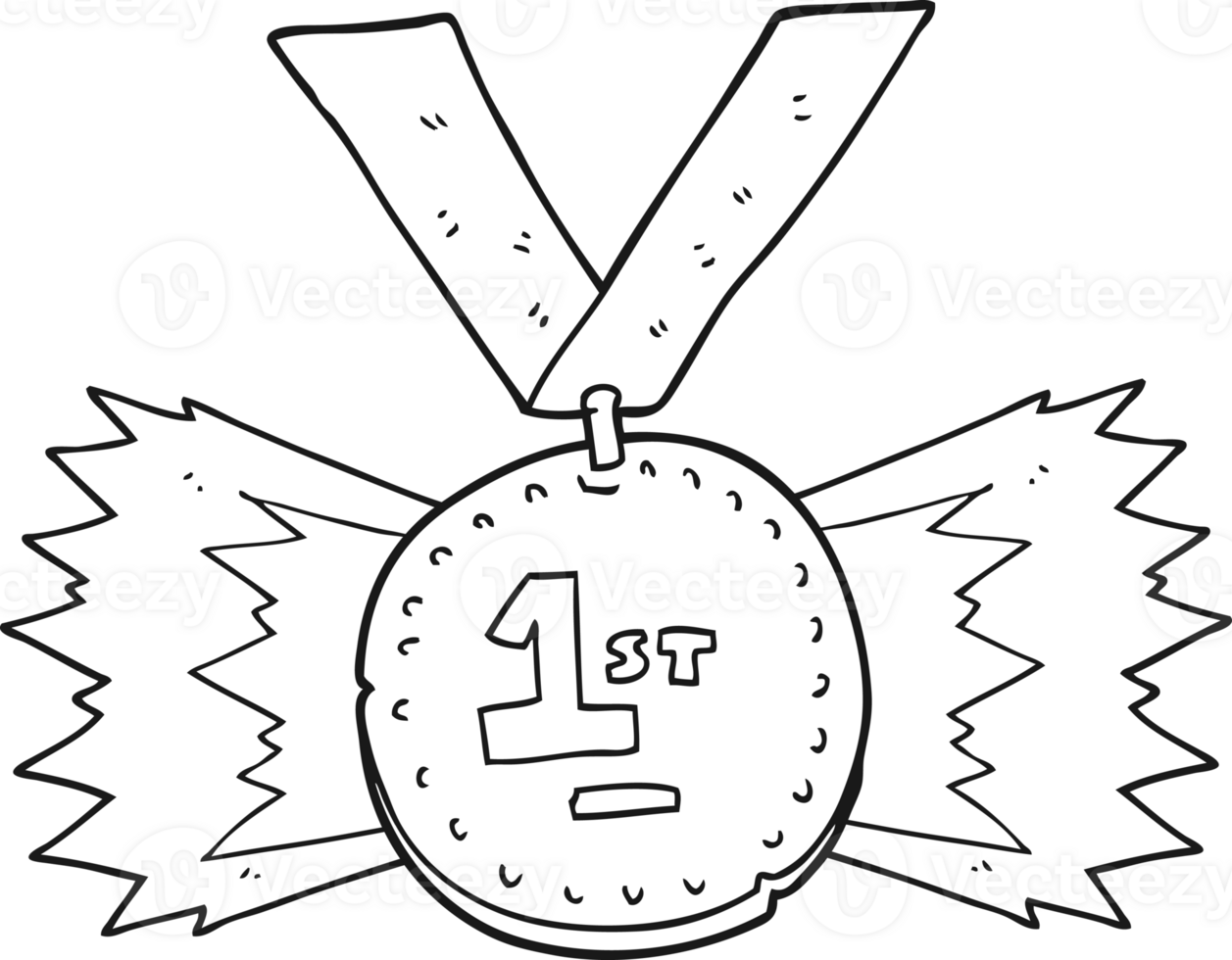 black and white cartoon first place medal png