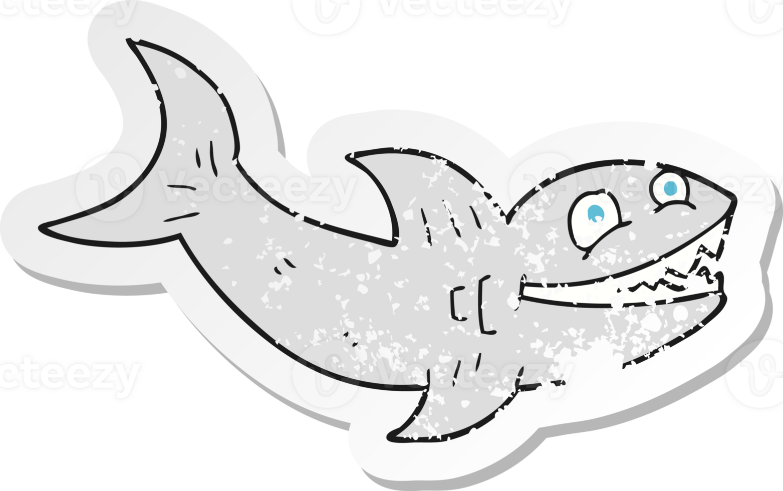 retro distressed sticker of a cartoon shark png