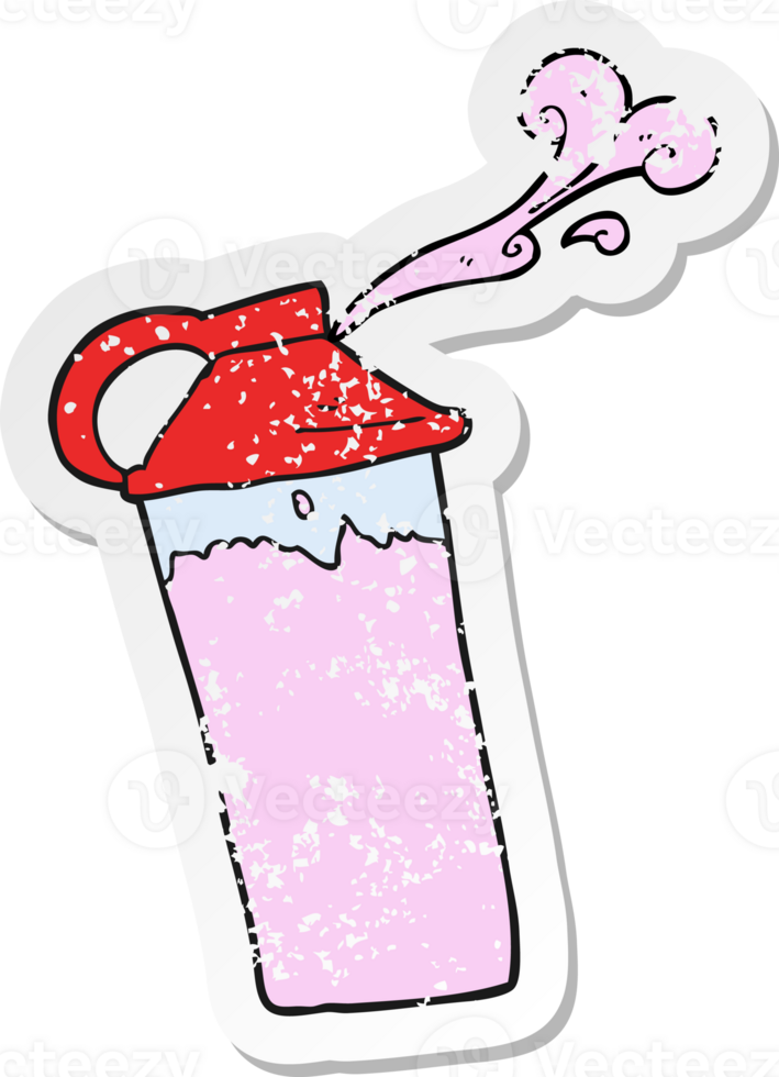 retro distressed sticker of a cartoon protein shake png