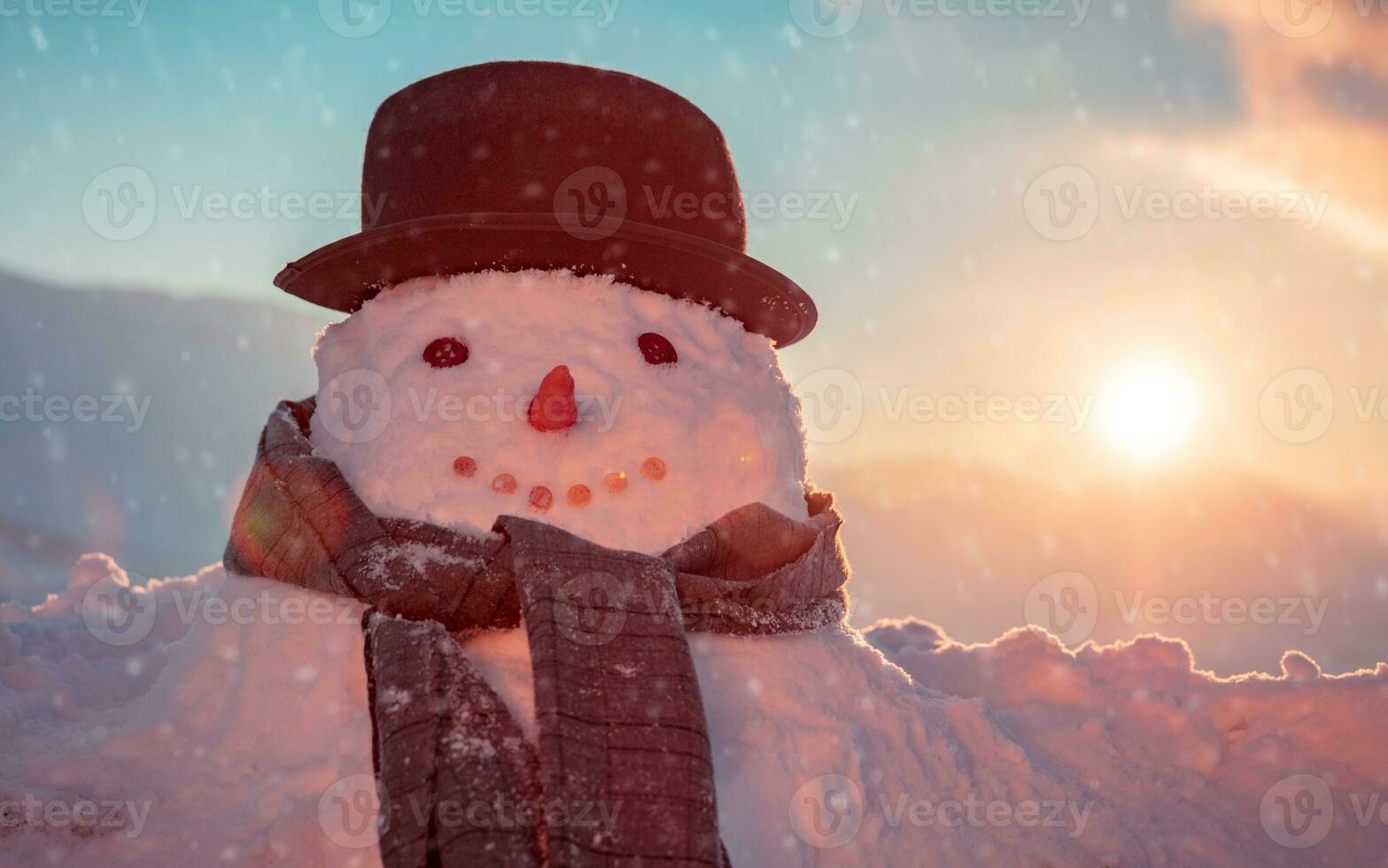 Big cute snowman portrait photo