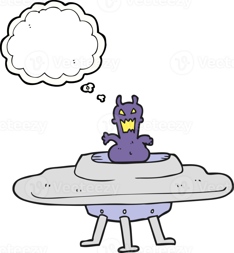 thought bubble cartoon alien in flying saucer png