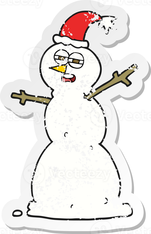 retro distressed sticker of a cartoon unhappy snowman png