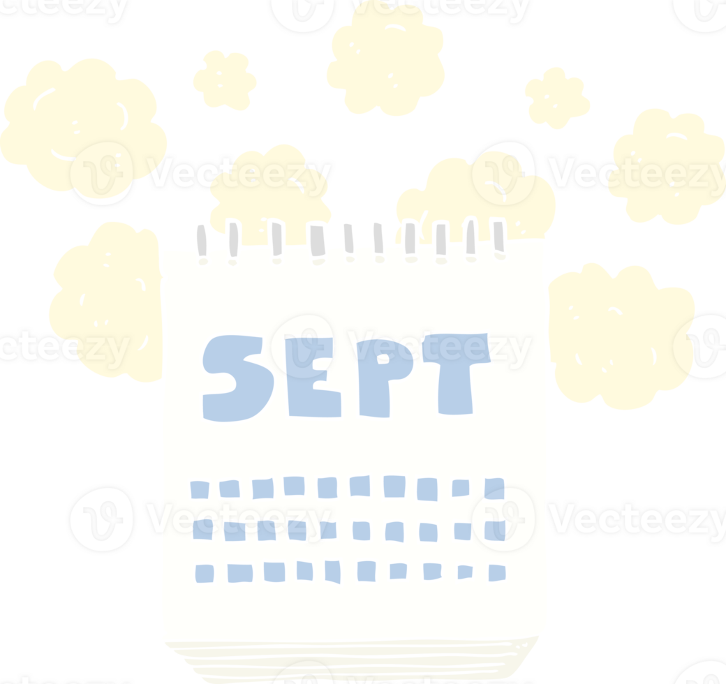 flat color illustration of a cartoon calendar showing month of September png