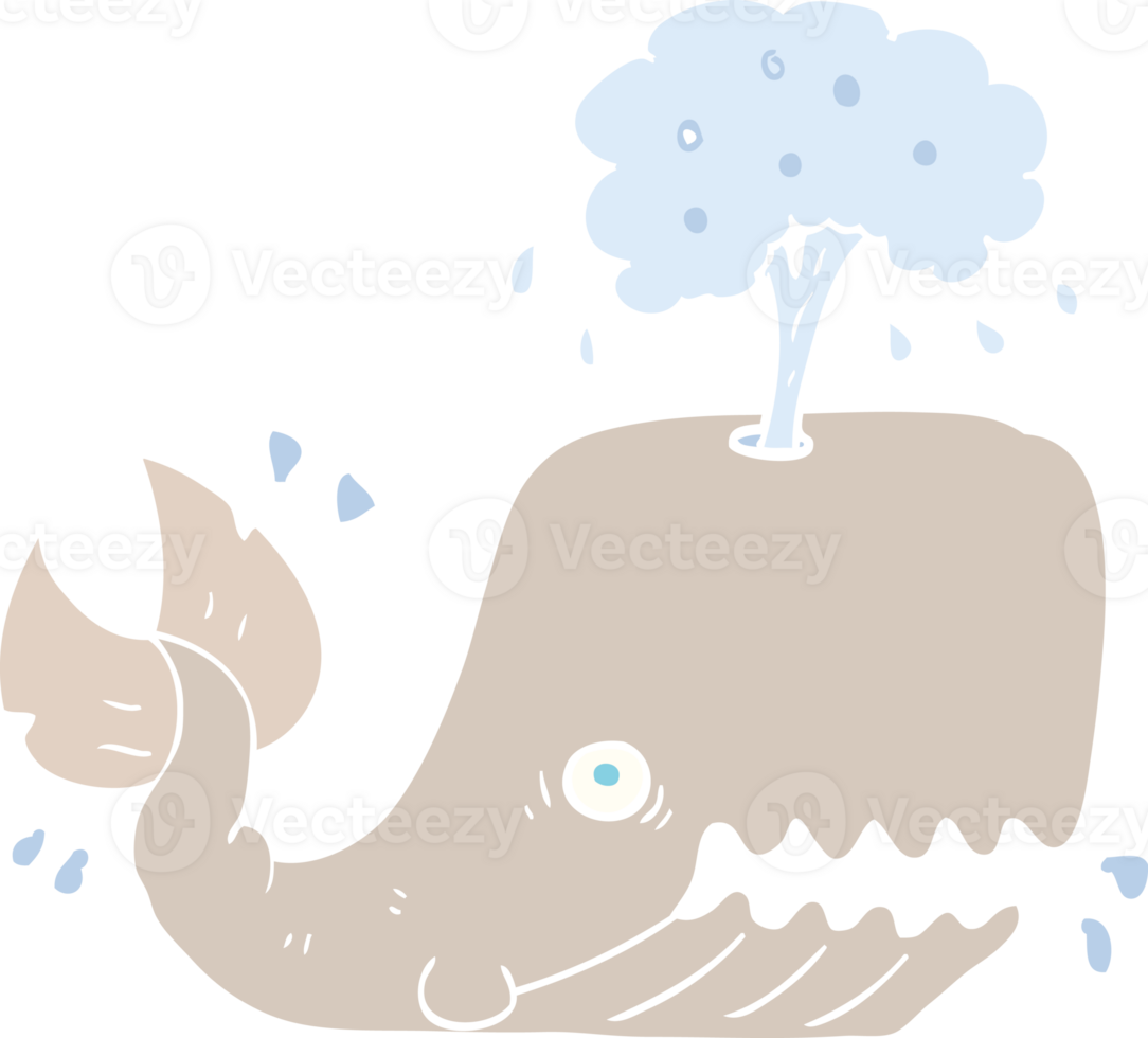 flat color illustration of a cartoon whale spouting water png