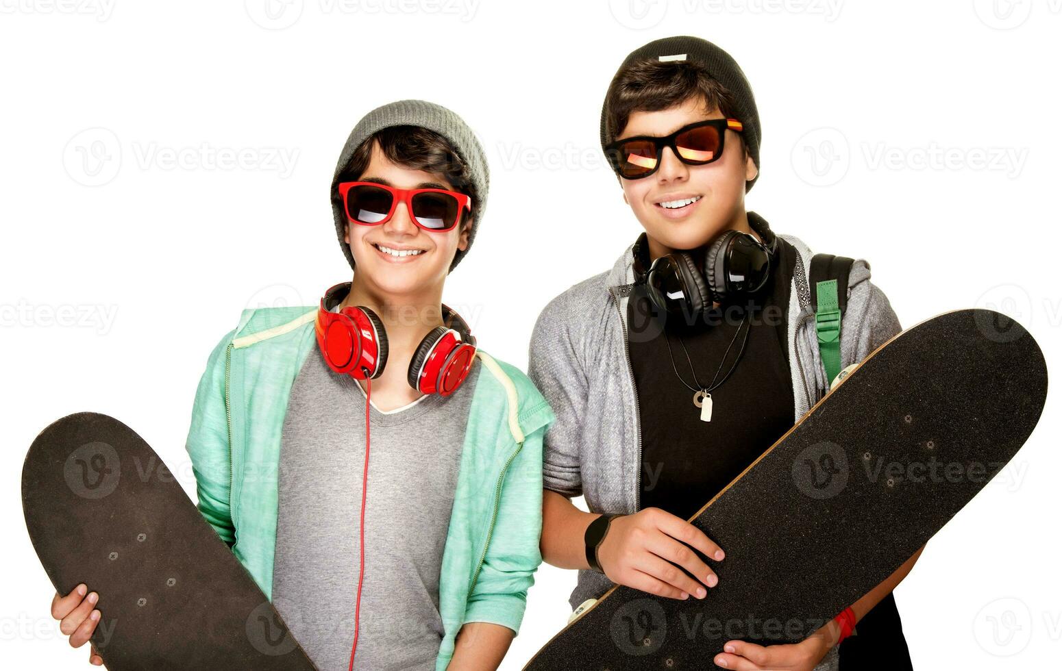 Happy boys with skateboards photo