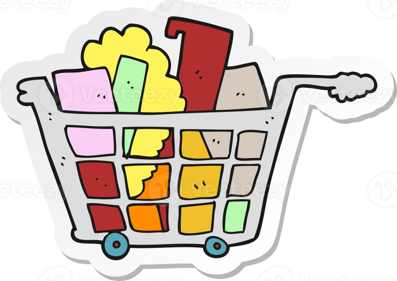 sticker of a cartoon shopping trolley png