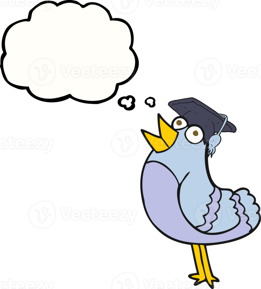 thought bubble cartoon bird wearing graduation cap png