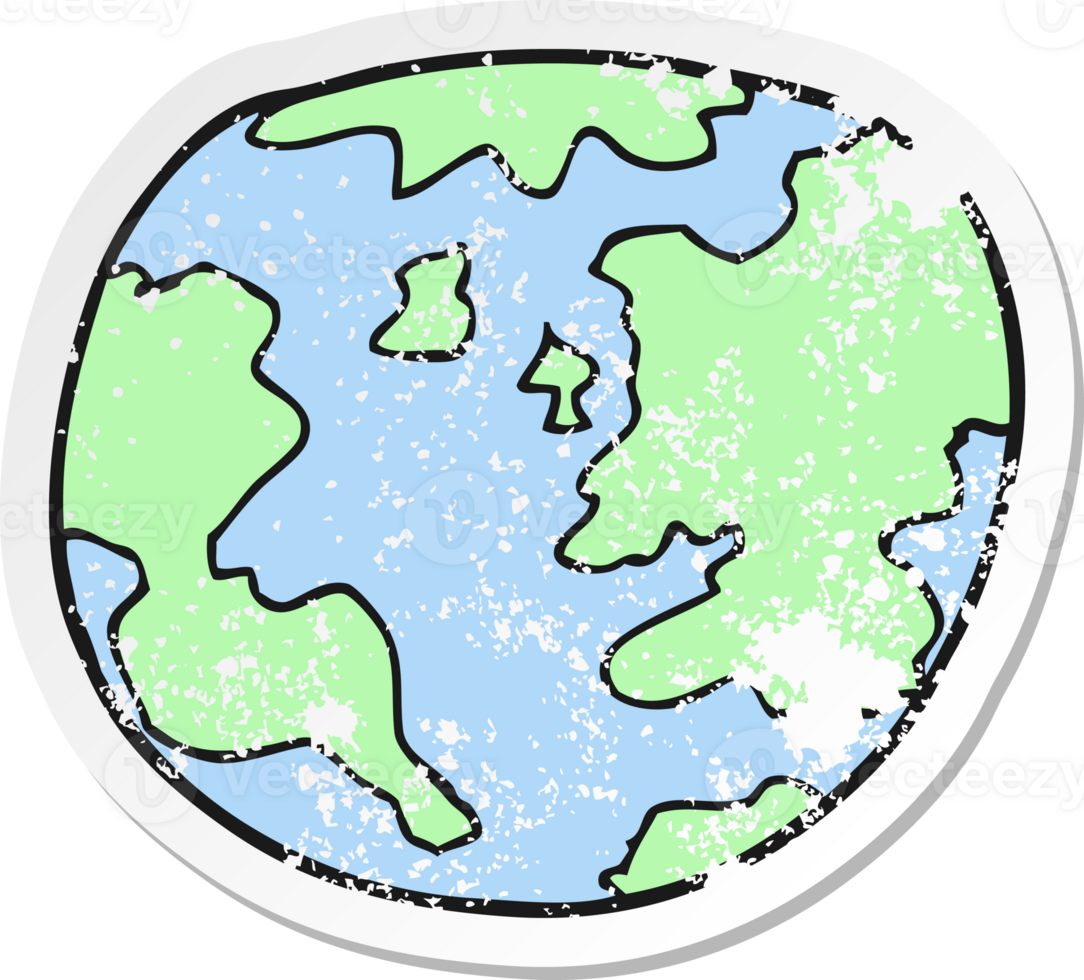 retro distressed sticker of a cartoon planet earth png