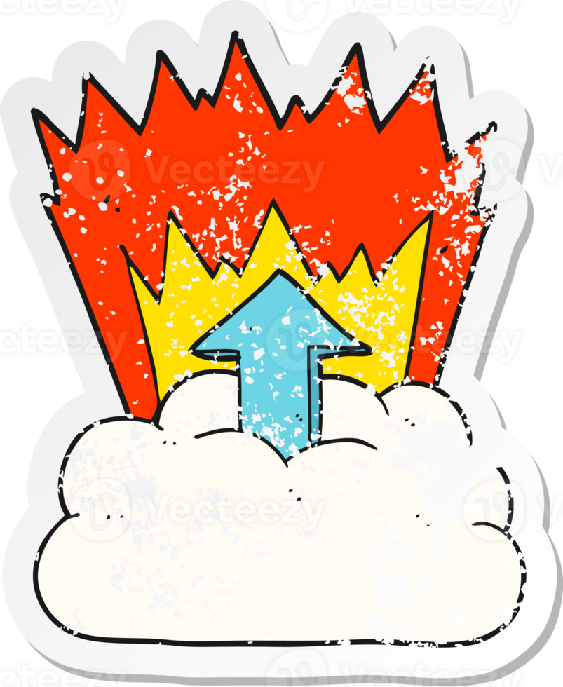retro distressed sticker of a cartoon upload to the cloud png