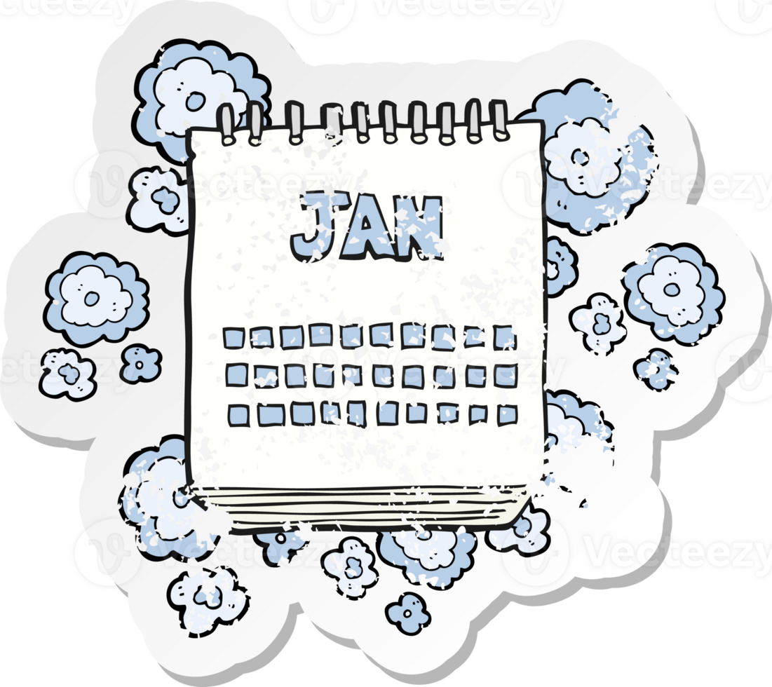 retro distressed sticker of a cartoon calendar showing month of january png