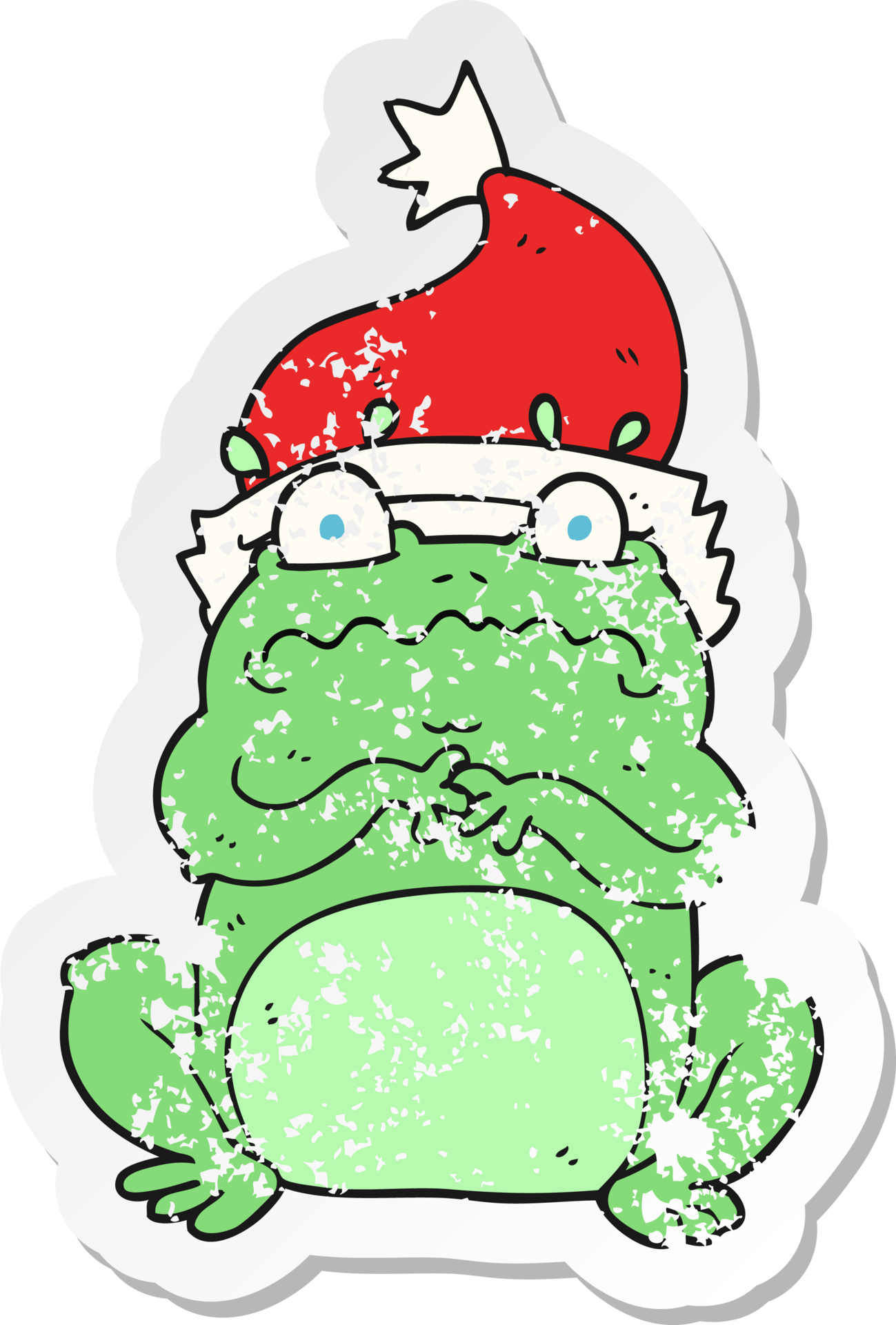 retro distressed sticker of a cartoon frog in christmas hat 36454825 PNG
