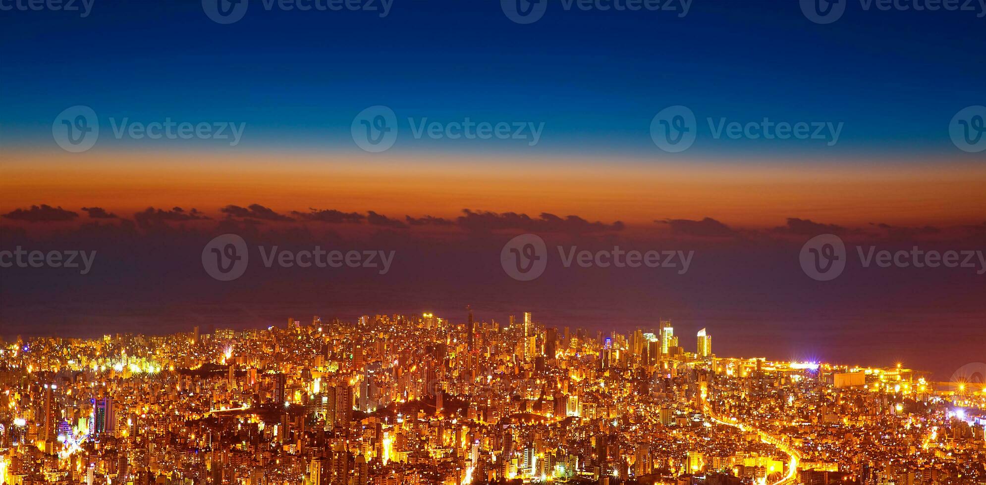 Bird eye view of night cityscape photo