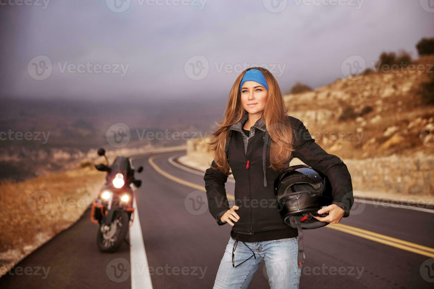 Fashion biker girl photo