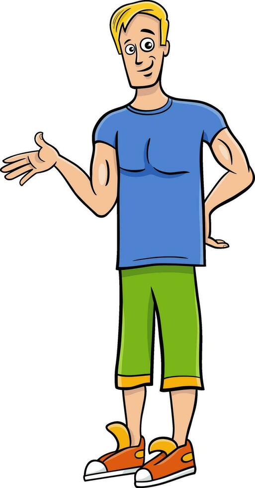 funny cartoon well built young man character vector