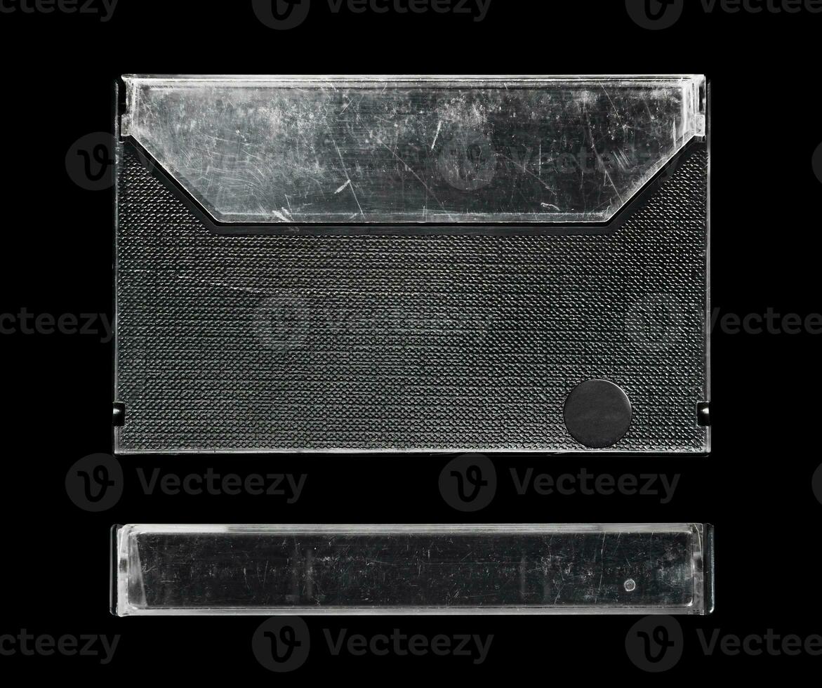 vintage cassette tape mockup set. used and full of scratches cassete tape case isolated photo