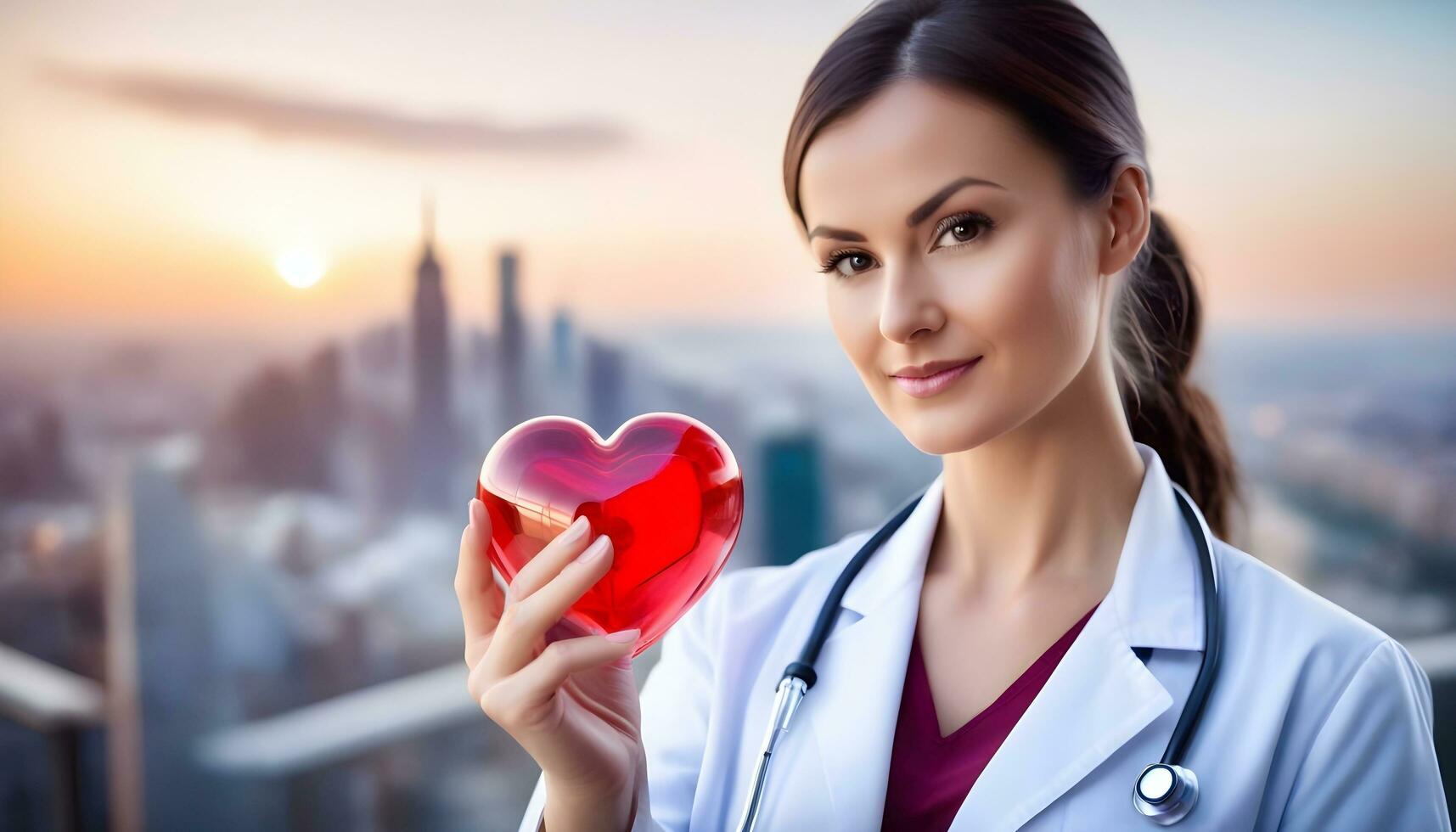 AI generated A Female Doctor Holding a Heart Shaped Object photo