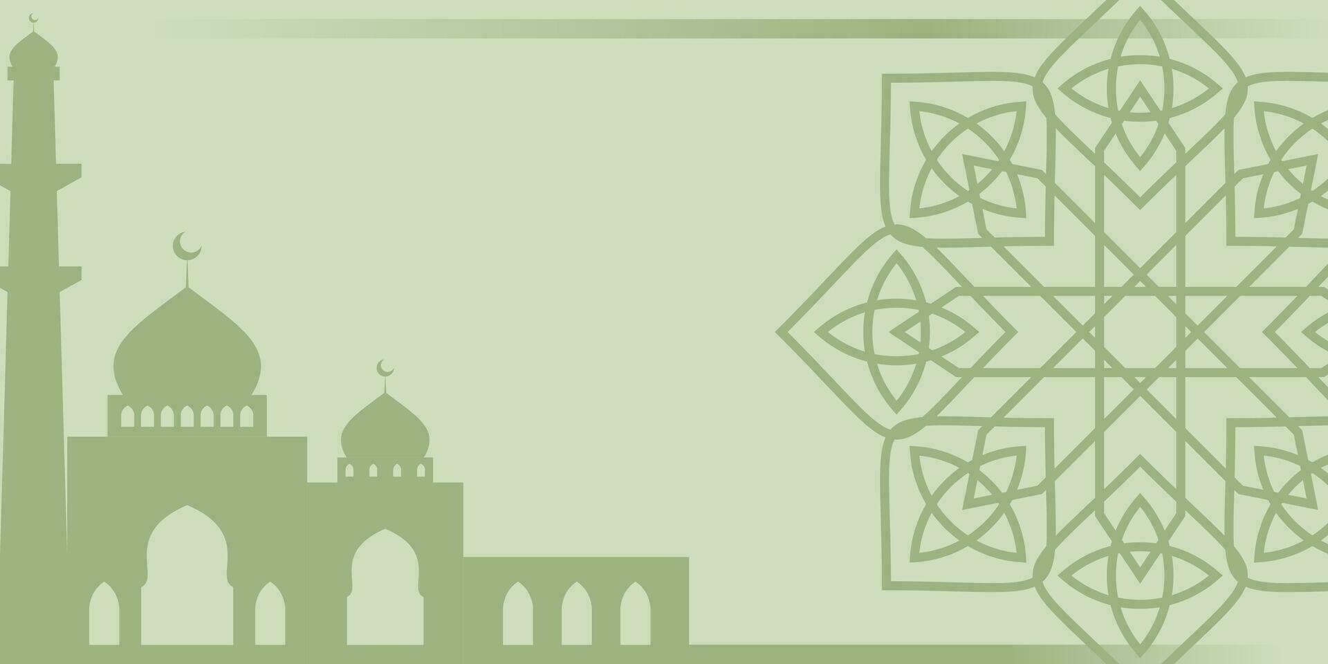 islámico verde fondo, con mandala ornamento y mezquita silueta. vector modelo para bandera, saludo tarjeta para islámico vacaciones.