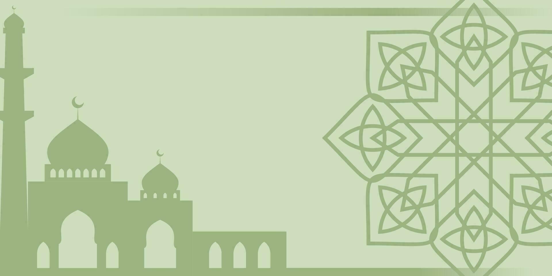 Islamic green background, with mandala ornament and mosque silhouette. vector template for banner, greeting card for Islamic holidays.