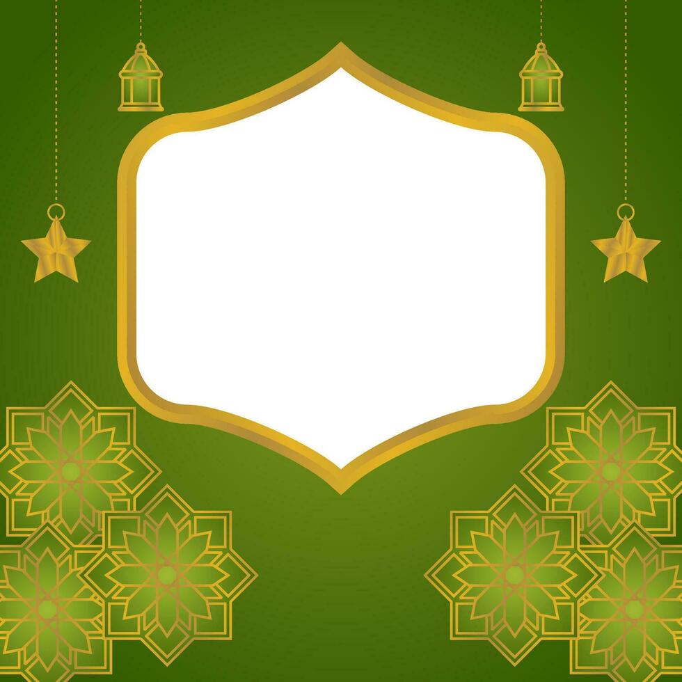 Green Ramadan sales poster, with mandala ornaments, stars and lanterns. free copy space area. vector template for banner, greeting card for Islamic holidays, eid al-fitr, ramadan, eid al-adha