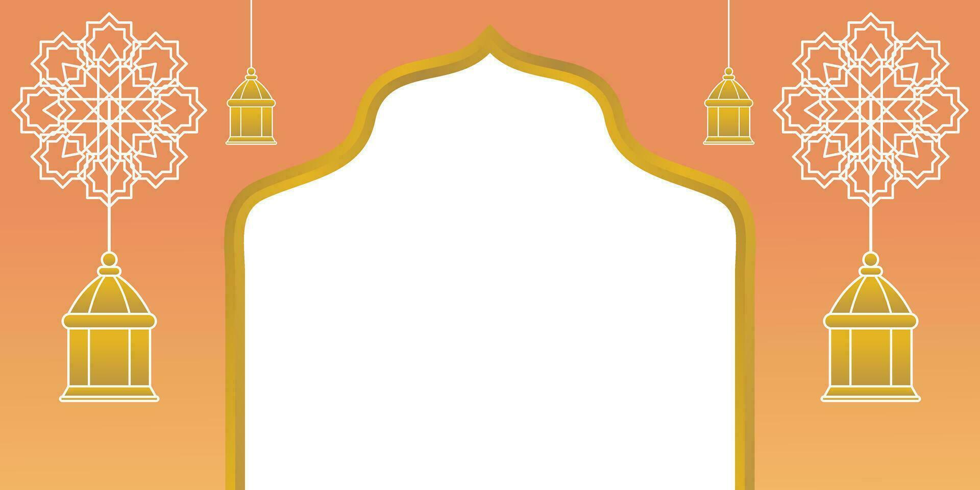 Orange Islamic background, with lantern ornament, mandala and free copy space area. vector template for banner, greeting card for Islamic holidays, eid al-fitr, ramadan, eid al-adha