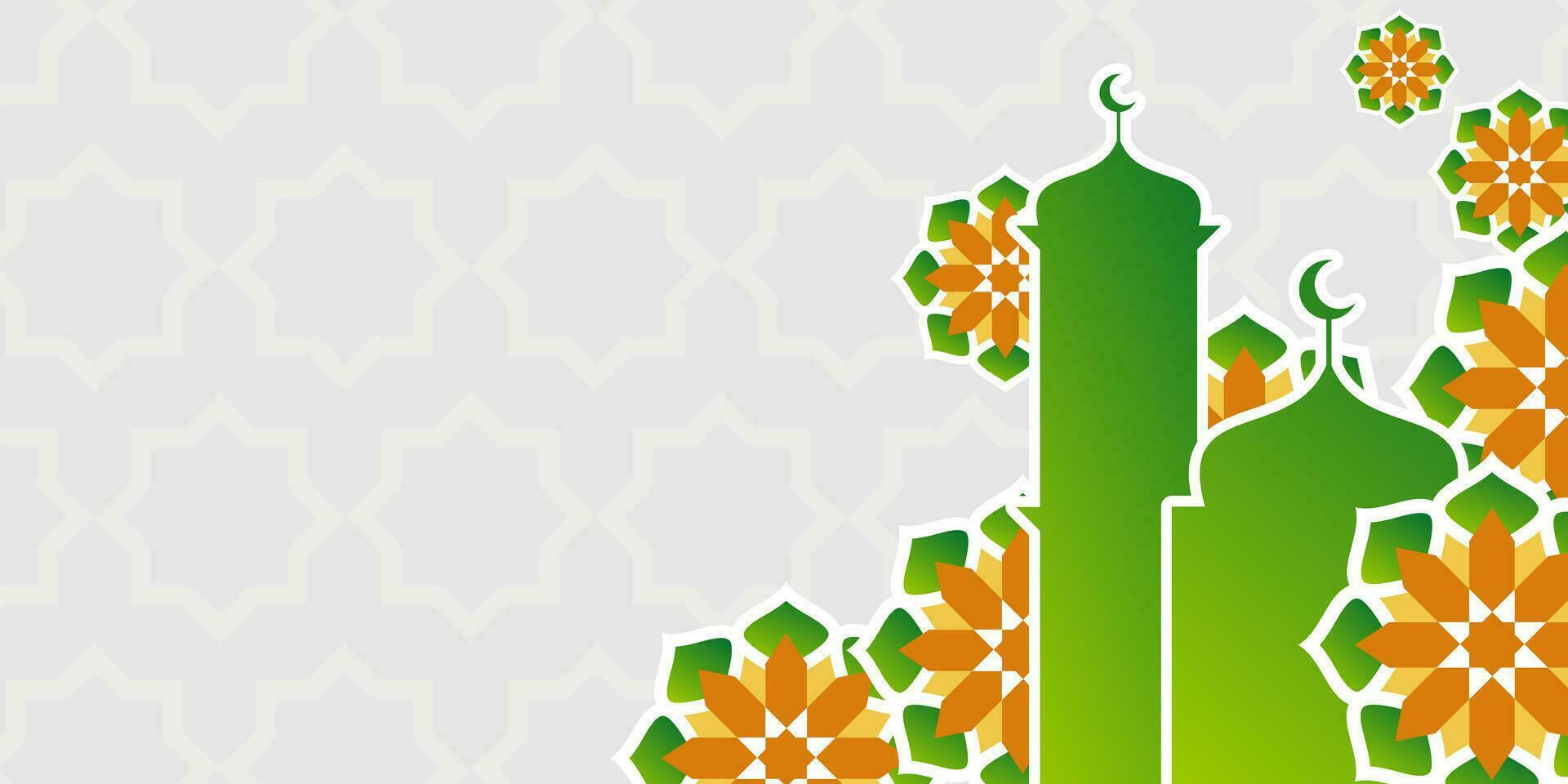 Islamic background, with beautiful green and orange mandala ornaments. vector template for banners, posters, social media, greeting cards for Islamic holidays, Ramadan, Eid al-Fitr, Eid al-Adha