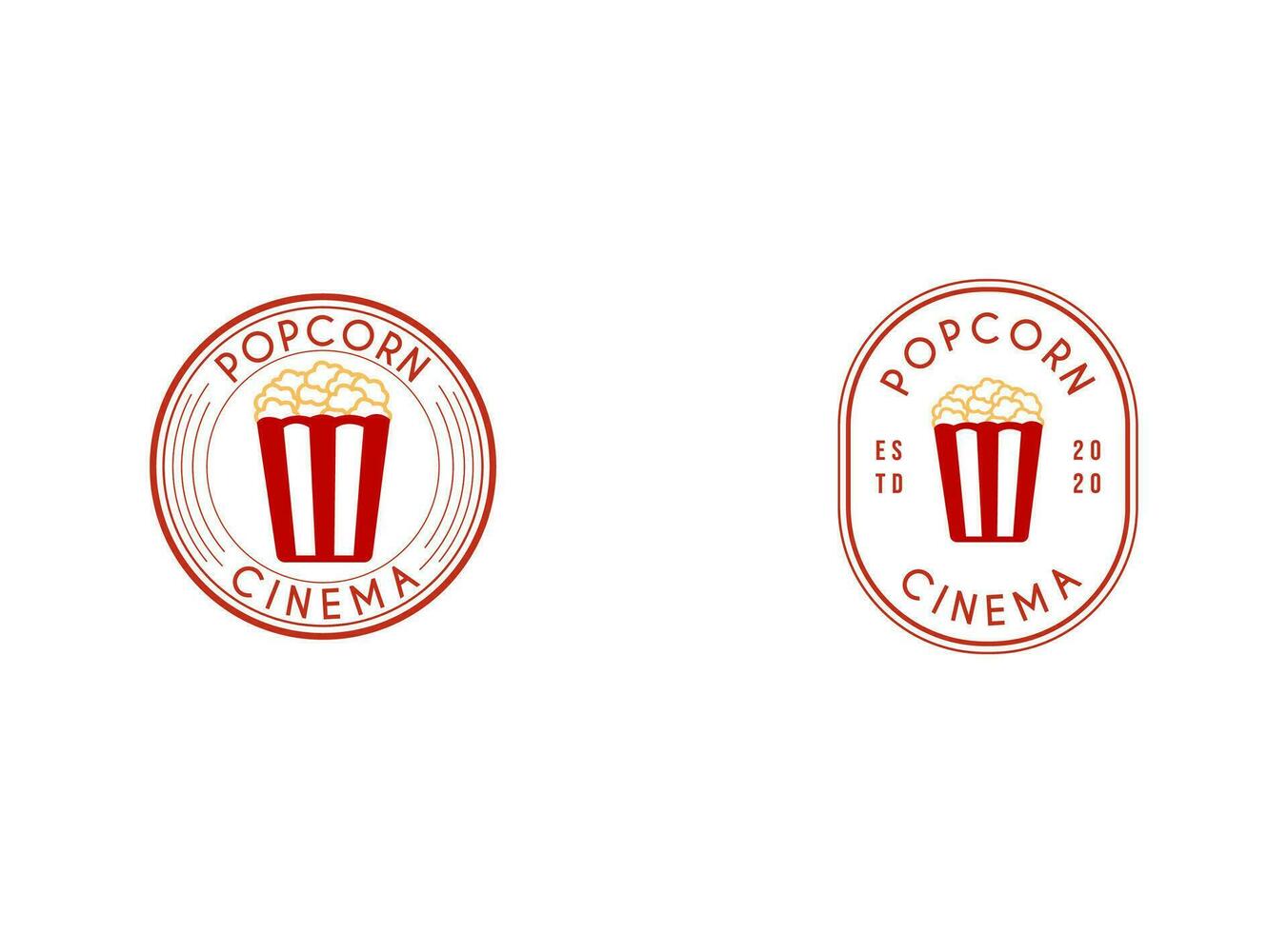 Popcorn logo badge with illustration of popcorn in bucket vector