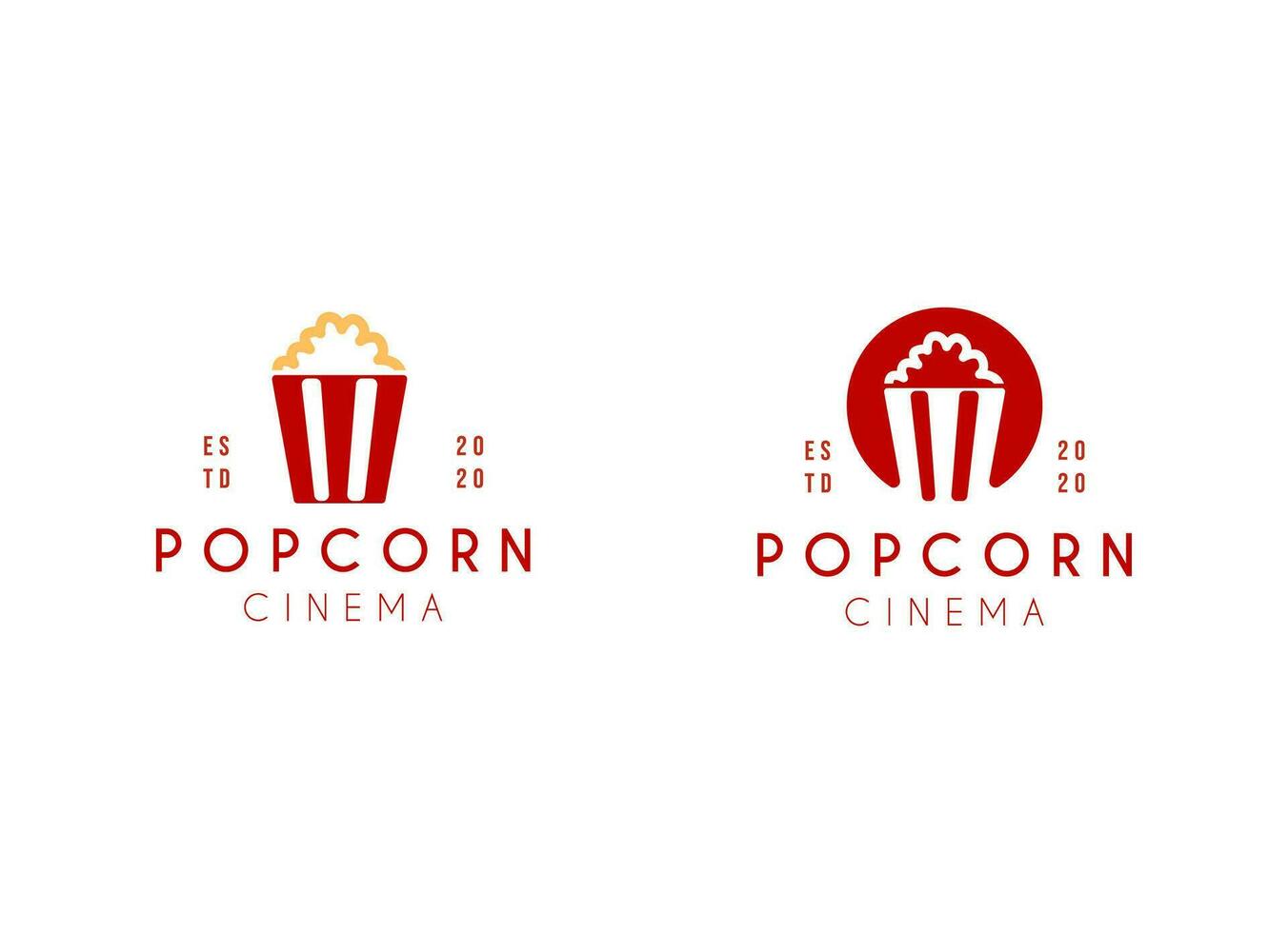 Popcorn logo badge with illustration of popcorn in bucket vector