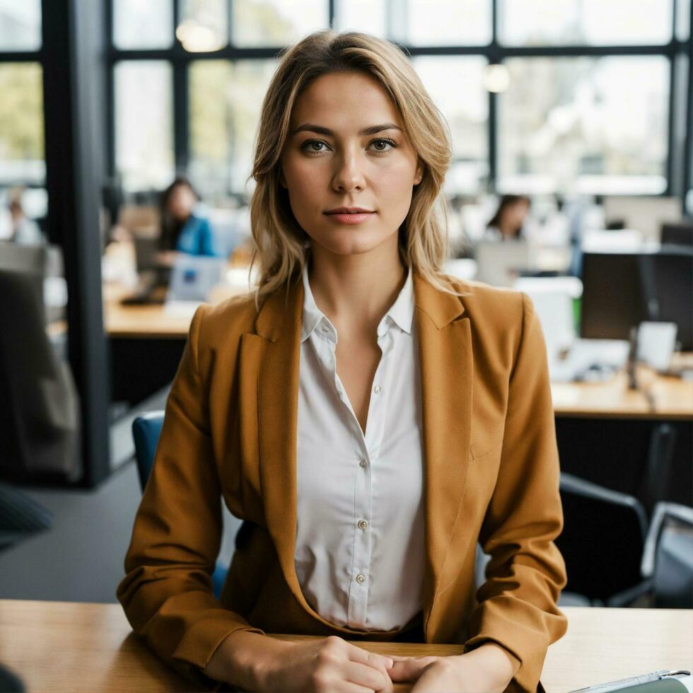 AI generated photo friendly smiling woman looking pleased at front  by ai generator