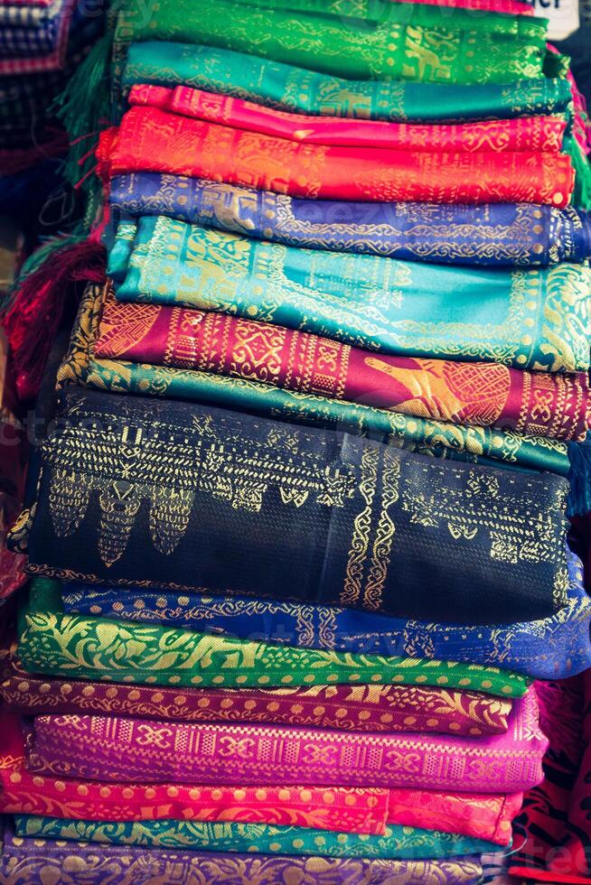 cotton khmer cloths for sale at a market in siem reap,in cambodia photo