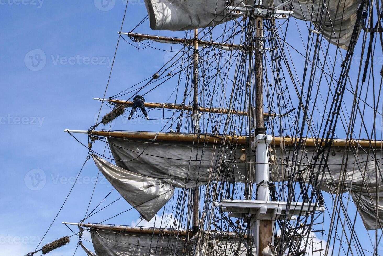 Large mast of an old sailing ship photo