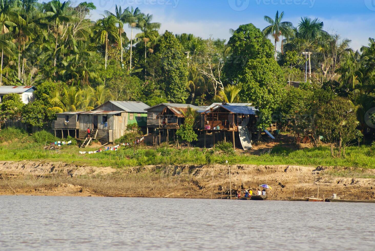 Peru, Peruvian Amazonas landscape. The photo present typical indian tribes settlement in Amazon